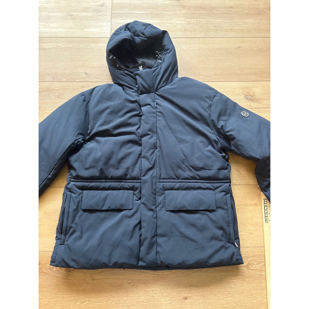 Armani Exchange Mens Navy Blue Hooded Puffer Jacket Coat Sz large AX Logo Padded